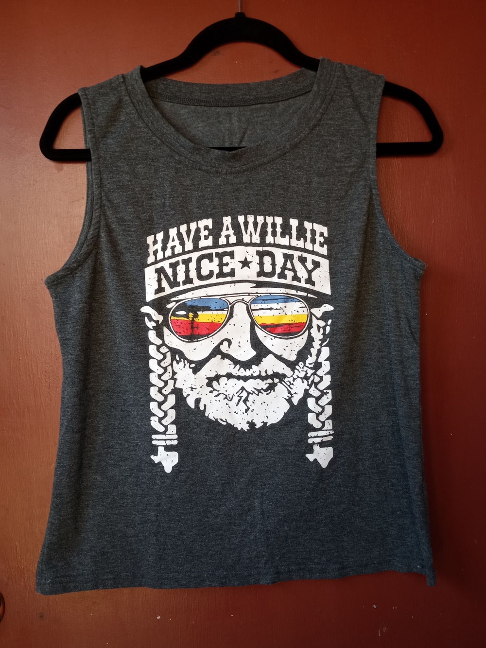 Graphic Sleeveless Tee with Retro Sunglasses Print S